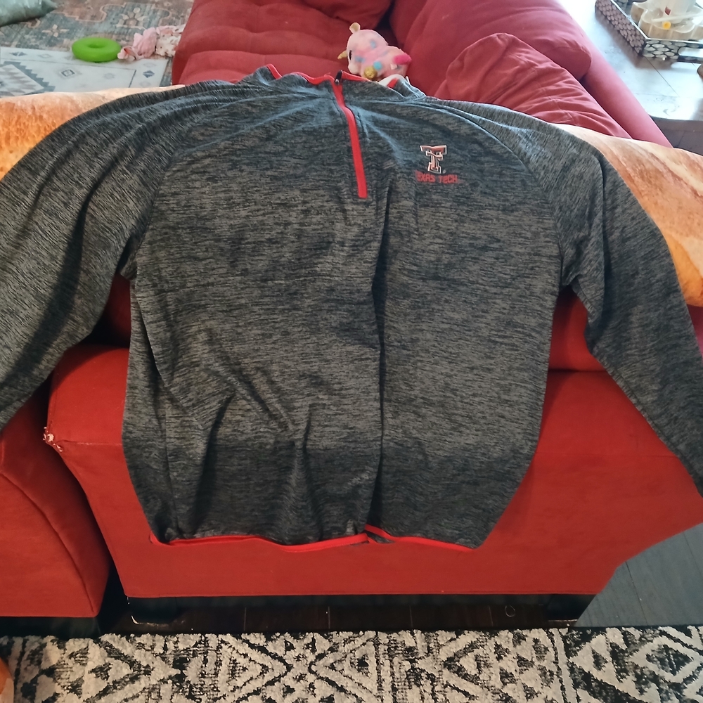 Colosseum Texaa Tech  Men's Charcoal Zip-Up Sweater with Crimson Details